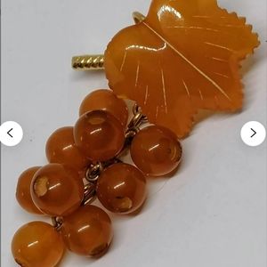 Leaf and Grape Amber Brooch